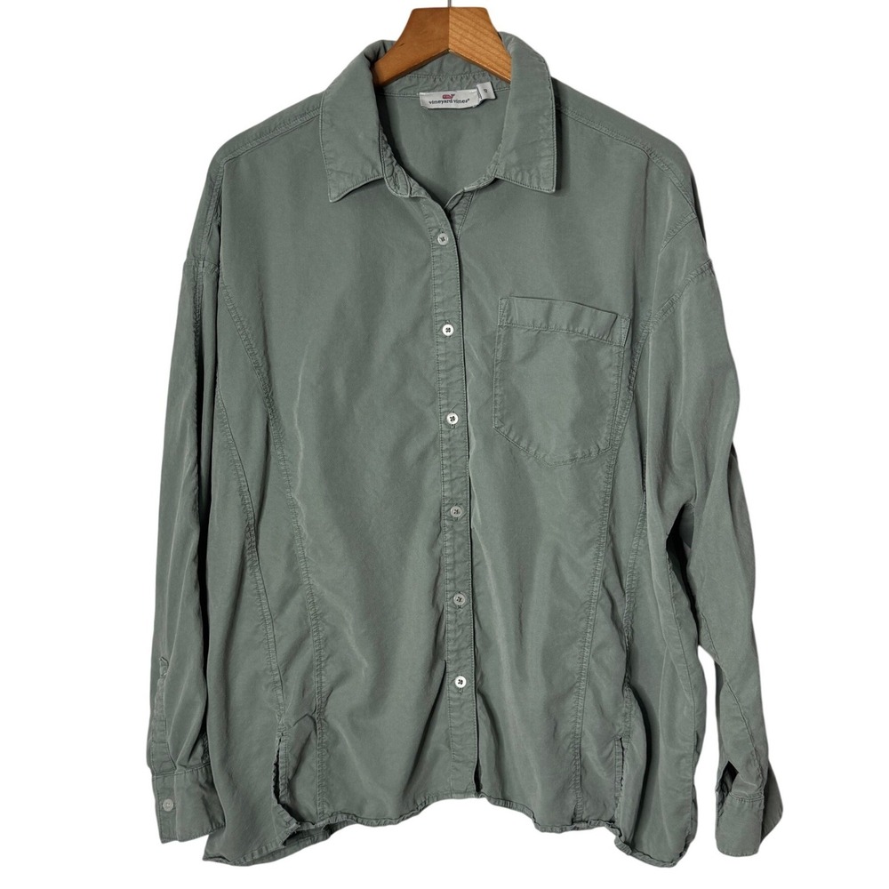 Vineyard‎ Vines Sage Green Weekend Button Down Shirt Tencel Lyocell Womens 12